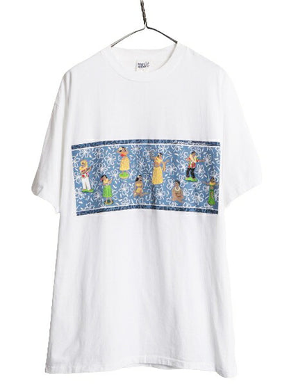 90s USA製 レインスプーナー 両面 プリント 半袖 Tシャツ メンズ XL オールド Reyn Spooner ハワイアン シングルステッチ 大きいサイズ 白