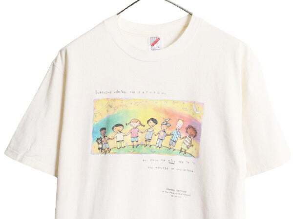 90s USA製 キャラクター イラスト プリント Tシャツ メンズ レディース L 古着 90年代 オールド 当時物 メッセージ アート ヘビーウェイト