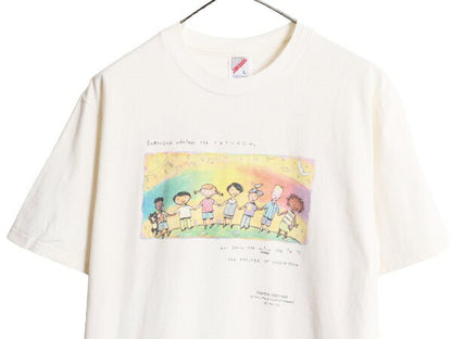 90s USA製 キャラクター イラスト プリント Tシャツ メンズ レディース L 古着 90年代 オールド 当時物 メッセージ アート ヘビーウェイト