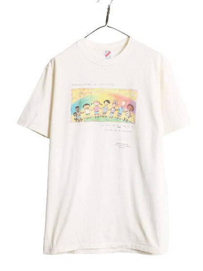 90s USA製 キャラクター イラスト プリント Tシャツ メンズ レディース L 古着 90年代 オールド 当時物 メッセージ アート ヘビーウェイト