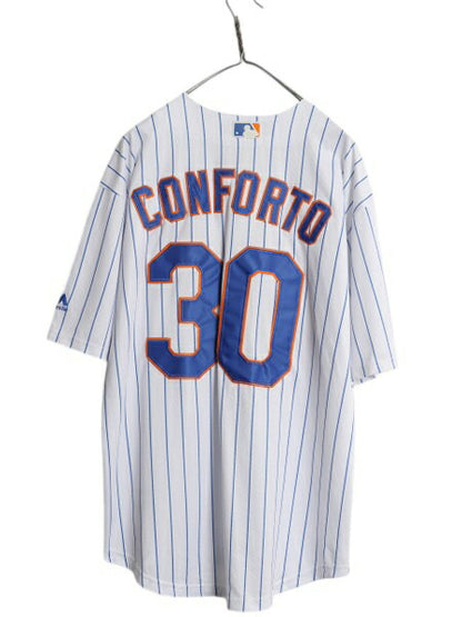 メッツ ベースボール シャツ メンズ L 古着 MLB オフィシャル マジェスティック 大リーグ ユニフォーム ゲームシャツ ジャージ 半袖シャツ