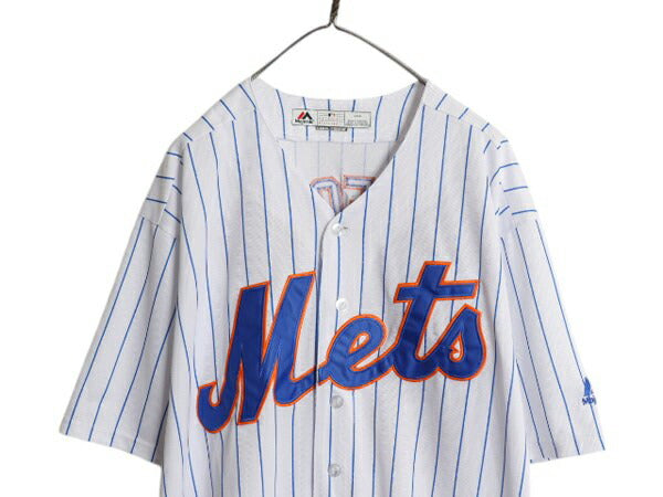 メッツ ベースボール シャツ メンズ L 古着 MLB オフィシャル マジェスティック 大リーグ ユニフォーム ゲームシャツ ジャージ 半袖シャツ