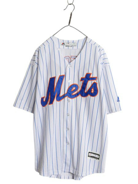 メッツ ベースボール シャツ メンズ L 古着 MLB オフィシャル マジェスティック 大リーグ ユニフォーム ゲームシャツ ジャージ 半袖シャツ