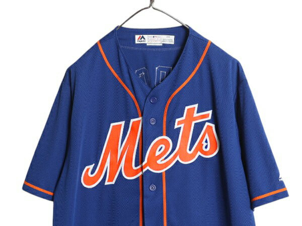 メッツ ベースボール シャツ メンズ L / 古着 MLB オフィシャル マジェスティック 大リーグ ユニフォーム ゲームシャツ 重ね着 半袖シャツ