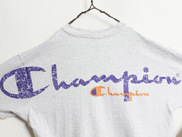 90s USA製 チャンピオン オーバー プリント 半袖 Tシャツ メンズ XL オールド Champion シングルステッチ 大きいサイズ バックプリント 灰