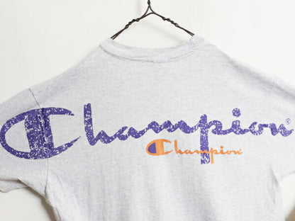 90s USA製 チャンピオン オーバー プリント 半袖 Tシャツ メンズ XL オールド Champion シングルステッチ 大きいサイズ バックプリント 灰