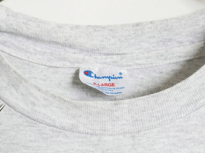 90s USA製 チャンピオン オーバー プリント 半袖 Tシャツ メンズ XL オールド Champion シングルステッチ 大きいサイズ バックプリント 灰