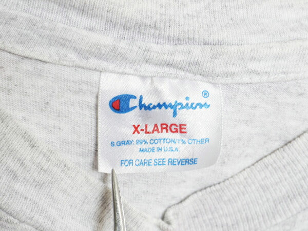 90s USA製 チャンピオン オーバー プリント 半袖 Tシャツ メンズ XL オールド Champion シングルステッチ 大きいサイズ バックプリント 灰