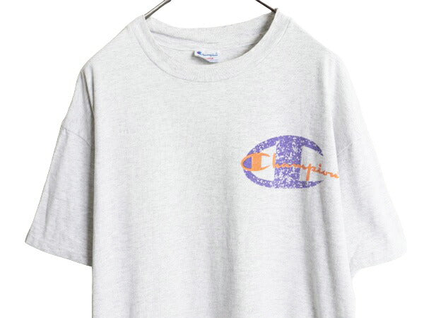 90s USA製 チャンピオン オーバー プリント 半袖 Tシャツ メンズ XL オールド Champion シングルステッチ 大きいサイズ バックプリント 灰