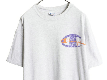 90s USA製 チャンピオン オーバー プリント 半袖 Tシャツ メンズ XL オールド Champion シングルステッチ 大きいサイズ バックプリント 灰