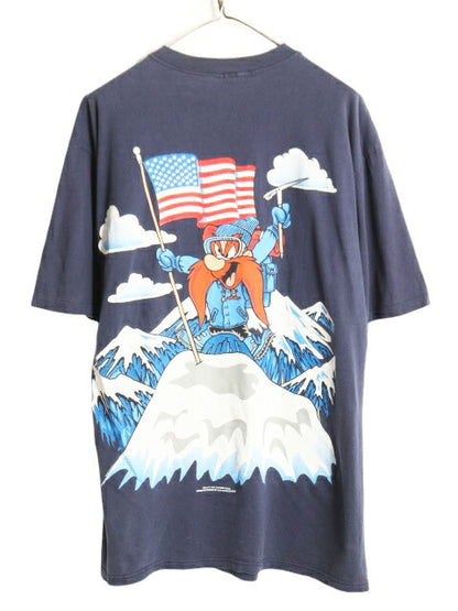 90s ワーナー ヨセミテサム 両面 プリント 半袖 Tシャツ メンズ L 程 オールド キャラクター イラスト ヘビーウェイト シングルステッチ 紺