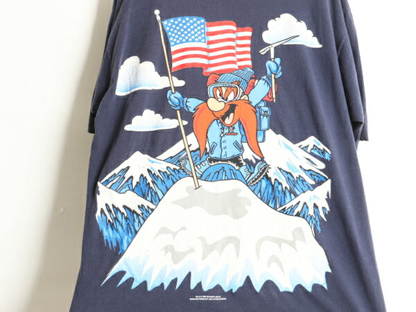 90s ワーナー ヨセミテサム 両面 プリント 半袖 Tシャツ メンズ L 程 オールド キャラクター イラスト ヘビーウェイト シングルステッチ 紺