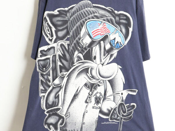 90s ワーナー ヨセミテサム 両面 プリント 半袖 Tシャツ メンズ L 程 オールド キャラクター イラスト ヘビーウェイト シングルステッチ 紺