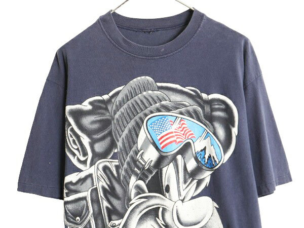 90s ワーナー ヨセミテサム 両面 プリント 半袖 Tシャツ メンズ L 程 オールド キャラクター イラスト ヘビーウェイト シングルステッチ 紺