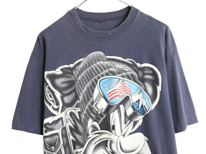 90s ワーナー ヨセミテサム 両面 プリント 半袖 Tシャツ メンズ L 程 オールド キャラクター イラスト ヘビーウェイト シングルステッチ 紺