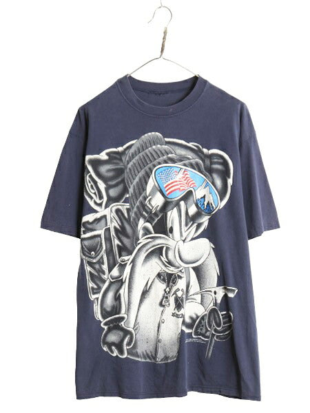 90s ワーナー ヨセミテサム 両面 プリント 半袖 Tシャツ メンズ L 程 オールド キャラクター イラスト ヘビーウェイト シングルステッチ 紺