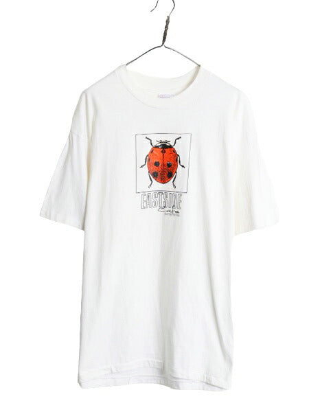90s てんとう虫 アート イラスト プリント 半袖 Tシャツ メンズ XL 古着 オールド 昆虫 ヘビーウェイト 大きいサイズ シングルステッチ 白