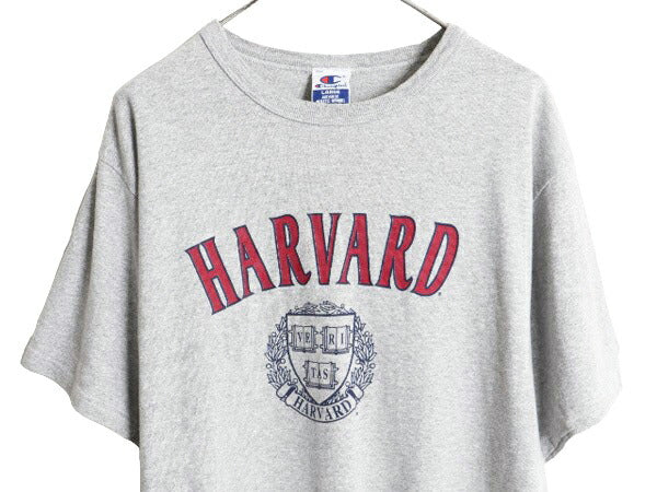 90s チャンピオン ハーバード カレッジ プリント Tシャツ メンズ L / 90年代 オールド Champion 半袖Tシャツ ヘビーウェイト 霜降り グレー
