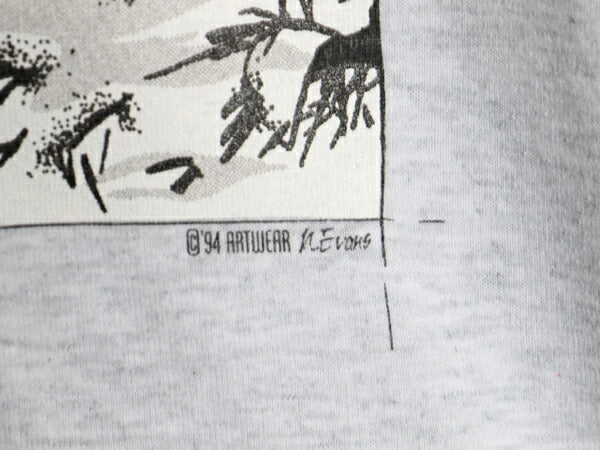 90s USA製 ジョーク アート イラスト プリント Tシャツ メンズ L / 古着 90年代 オールド ハンティング シカ アニマル シングルステッチ 灰