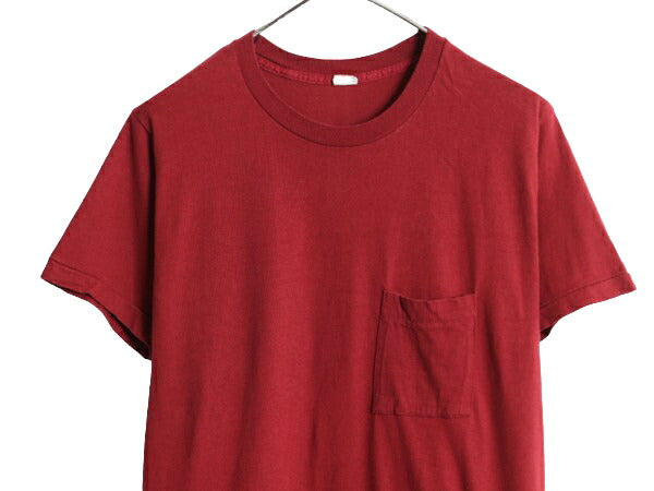 80s USA製 フルーツオブザルーム ポケット付き 無地 半袖 Tシャツ メンズ M / ヴィンテージ ポケT 無地T シングルステッチ 耳付き エンジ