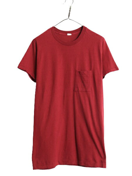 80s USA製 フルーツオブザルーム ポケット付き 無地 半袖 Tシャツ メンズ M / ヴィンテージ ポケT 無地T シングルステッチ 耳付き エンジ