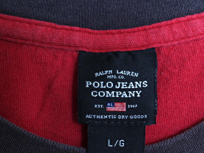 ラルフローレン プリント 半袖 リンガー Tシャツ メンズ L 古着 POLO JEANS CO ポロ コットン 星条旗 イラスト カットソー クルーネック 赤