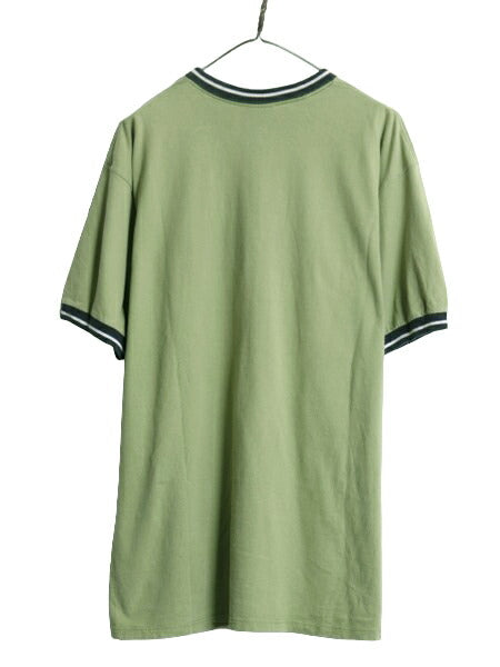 90s ナイキ 半袖 リンガー Tシャツ メンズ L / 古着 90年代 オールド 当時物 NIKE スモール スウッシュ ワンポイント ヘビーウェイト ロゴT