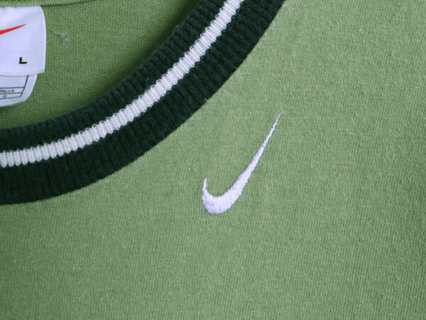 90s ナイキ 半袖 リンガー Tシャツ メンズ L / 古着 90年代 オールド 当時物 NIKE スモール スウッシュ ワンポイント ヘビーウェイト ロゴT