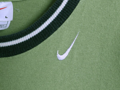 90s ナイキ 半袖 リンガー Tシャツ メンズ L / 古着 90年代 オールド 当時物 NIKE スモール スウッシュ ワンポイント ヘビーウェイト ロゴT