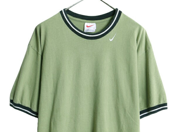 90s ナイキ 半袖 リンガー Tシャツ メンズ L / 古着 90年代 オールド 当時物 NIKE スモール スウッシュ ワンポイント ヘビーウェイト ロゴT