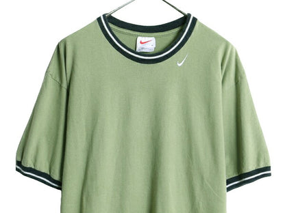 90s ナイキ 半袖 リンガー Tシャツ メンズ L / 古着 90年代 オールド 当時物 NIKE スモール スウッシュ ワンポイント ヘビーウェイト ロゴT