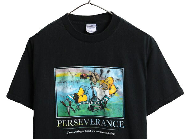 00s シンプソンズ キャラクター アート イラスト プリント Tシャツ メンズ レディース M オールド 当時物 ヘビーウェイト グラフィック 黒