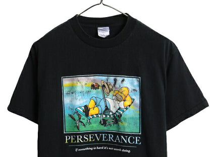 00s シンプソンズ キャラクター アート イラスト プリント Tシャツ メンズ レディース M オールド 当時物 ヘビーウェイト グラフィック 黒
