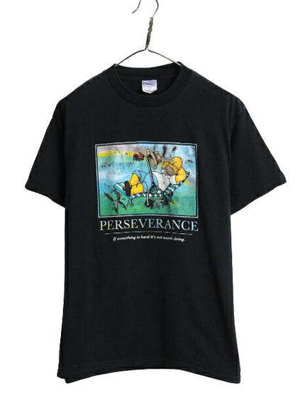 00s シンプソンズ キャラクター アート イラスト プリント Tシャツ メンズ レディース M オールド 当時物 ヘビーウェイト グラフィック 黒