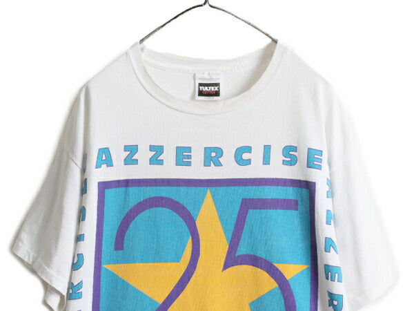 90s ■ Jazzercise プリント 半袖 Tシャツ メンズ XL 90年代 オールド 企業物 イラスト グラフィック シングルステッチ ヘビーウェイト 白