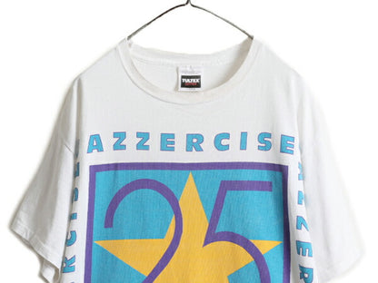 90s ■ Jazzercise プリント 半袖 Tシャツ メンズ XL 90年代 オールド 企業物 イラスト グラフィック シングルステッチ ヘビーウェイト 白