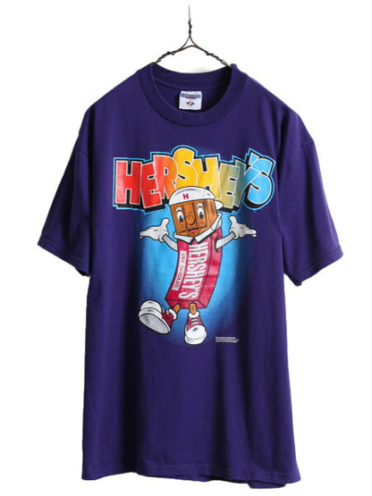 90s ■ HERSHEY'S キャラクター プリント 半袖 Tシャツ メンズ L 程 90年代 ハーシーズ 企業物 イラスト グラフィック オフィシャル 当時物