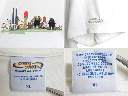 00s ■ Crazy Shirt ドッグ イラスト 3面 プリント 半袖 Tシャツ メンズ XL / 古着 00年代 アニマル キャラクター アート グラフィック 白