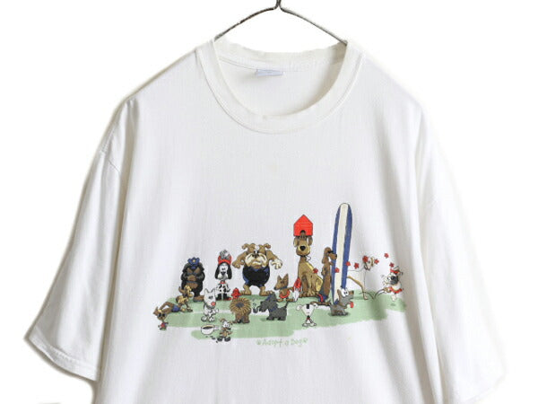 00s ■ Crazy Shirt ドッグ イラスト 3面 プリント 半袖 Tシャツ メンズ XL / 古着 00年代 アニマル キャラクター アート グラフィック 白