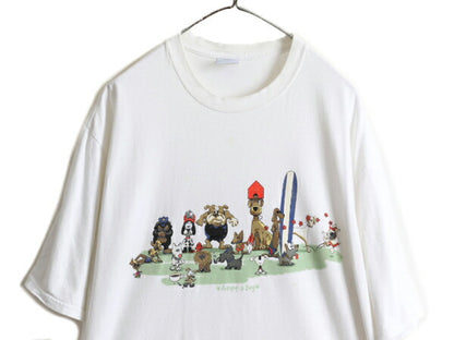 00s ■ Crazy Shirt ドッグ イラスト 3面 プリント 半袖 Tシャツ メンズ XL / 古着 00年代 アニマル キャラクター アート グラフィック 白