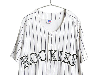 90s USA製 ロッキーズ ベースボール シャツ メンズ L / オールド MLB オフィシャル ラッセル 大リーグ ユニフォーム ゲームシャツ コットン