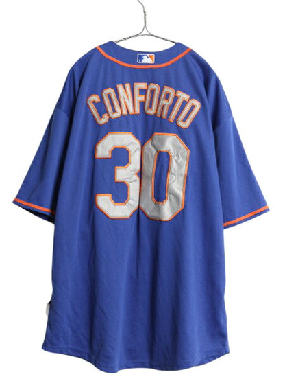 メッツ ベースボール シャツ メンズ XXXL 程 MLB オフィシャル マジェスティック 大リーグ ユニフォーム ゲームシャツ 大きいサイズ 重ね着
