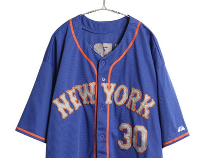 メッツ ベースボール シャツ メンズ XXXL 程 MLB オフィシャル マジェスティック 大リーグ ユニフォーム ゲームシャツ 大きいサイズ 重ね着