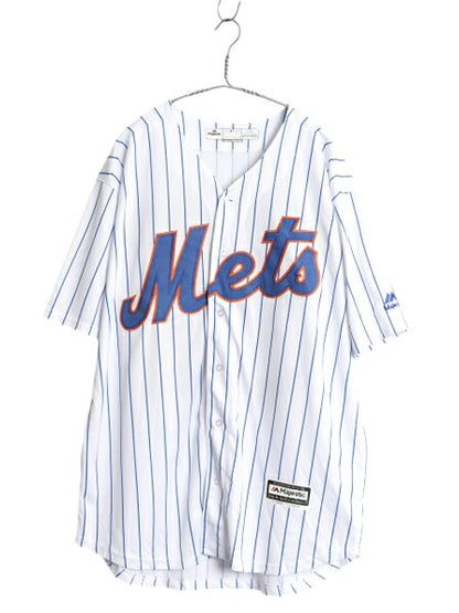 メッツ ベースボール シャツ メンズ L 古着 MLB オフィシャル マジェスティック 大リーグ ユニフォーム ゲームシャツ ジャージ 半袖シャツ