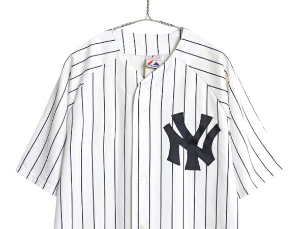 USA製 ヤンキース ベースボール シャツ メンズ L / 古着 MLB オフィシャル マジェスティック 大リーグ ユニフォーム ゲームシャツ ジャージ
