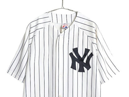 USA製 ヤンキース ベースボール シャツ メンズ L / 古着 MLB オフィシャル マジェスティック 大リーグ ユニフォーム ゲームシャツ ジャージ