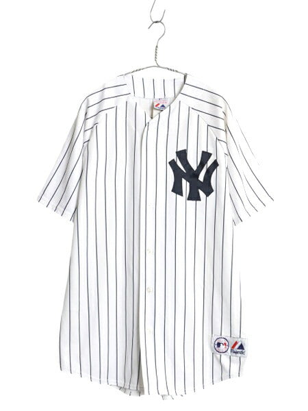 USA製 ヤンキース ベースボール シャツ メンズ L / 古着 MLB オフィシャル マジェスティック 大リーグ ユニフォーム ゲームシャツ ジャージ