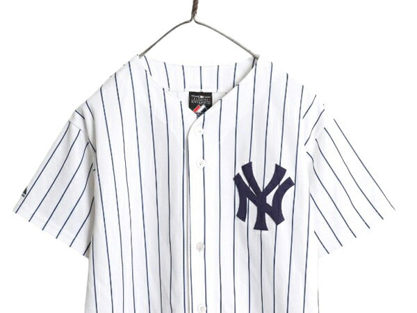 USA製 ヤンキース ベースボール シャツ キッズ XL メンズ S 程 MLB オフィシャル マジェスティック 大リーグ ユニフォーム ジャージ 重ね着
