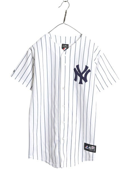 USA製 ヤンキース ベースボール シャツ キッズ XL メンズ S 程 MLB オフィシャル マジェスティック 大リーグ ユニフォーム ジャージ 重ね着