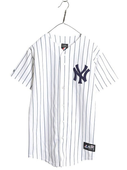 USA製 ヤンキース ベースボール シャツ キッズ XL メンズ S 程 MLB オフィシャル マジェスティック 大リーグ ユニフォーム ジャージ 重ね着
